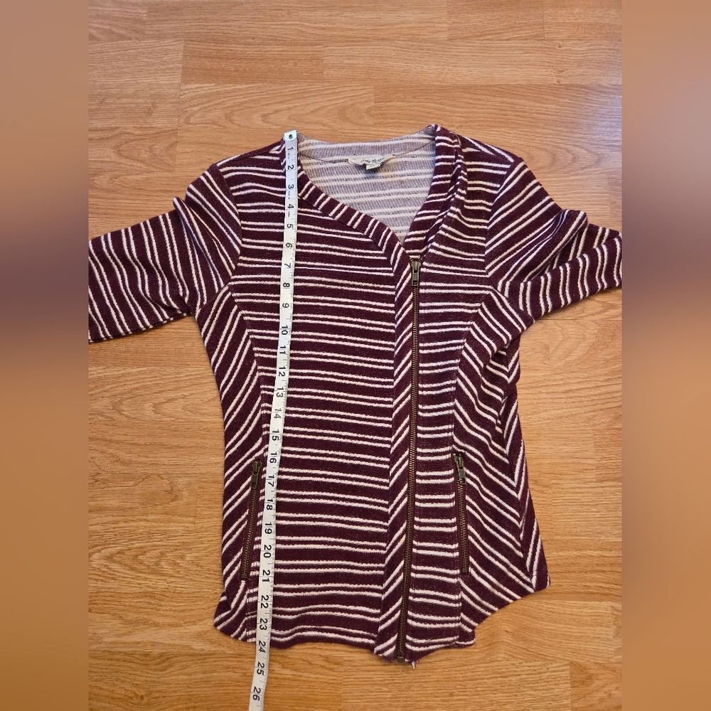 ✨LUCKY BRAND✨ Striped Moto Terry Asymmetrical Zip Jacket - [XS] - Picture 8 of 12